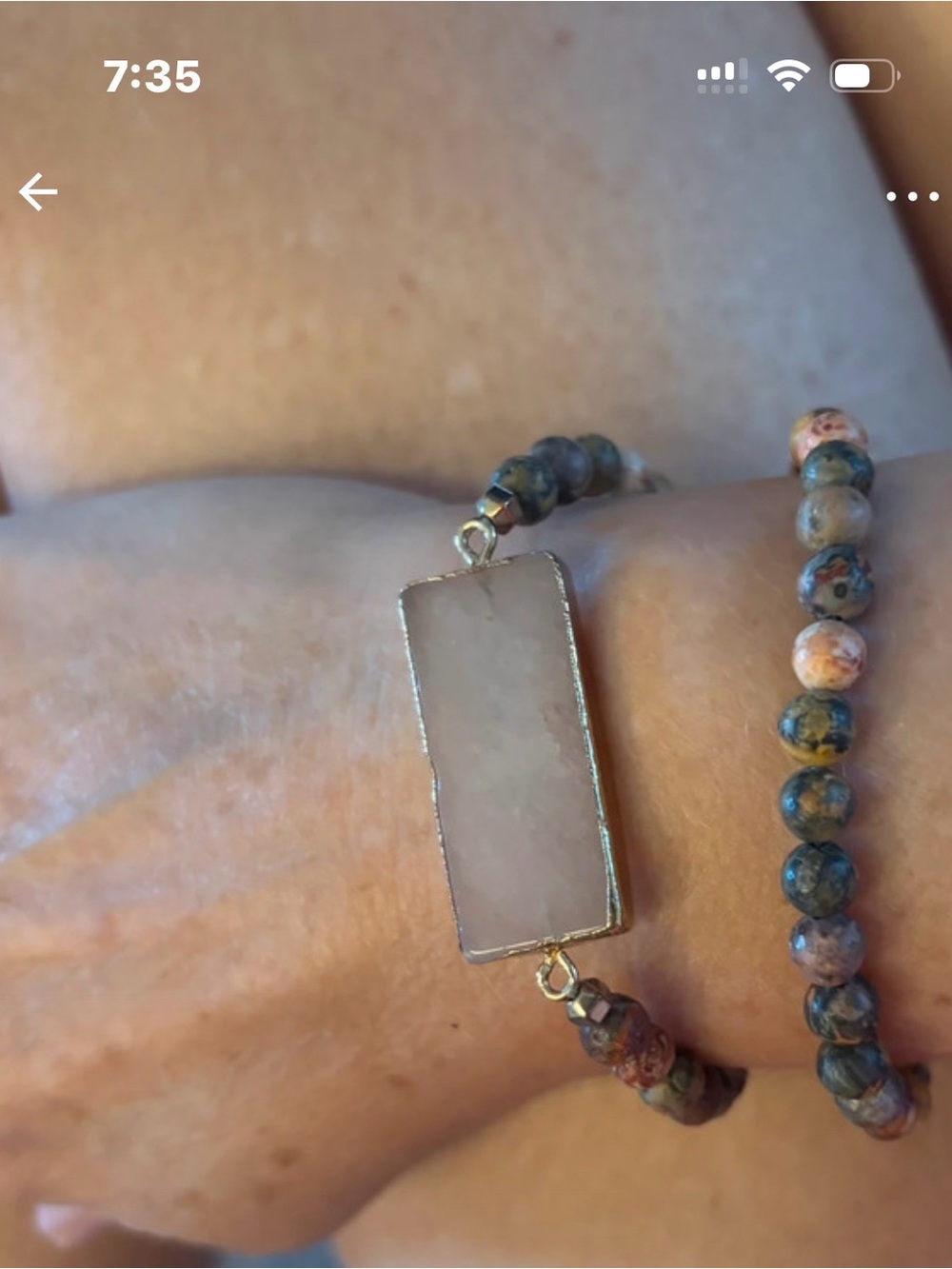 Rose Quartz Rectangle Stone Bracelet in Pink and Earth Tones(set)